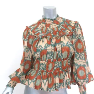 Ulla Johnson Blouse Noor Nimbus Metallic Printed Size 4 Bishop-Sleeve Top NEW