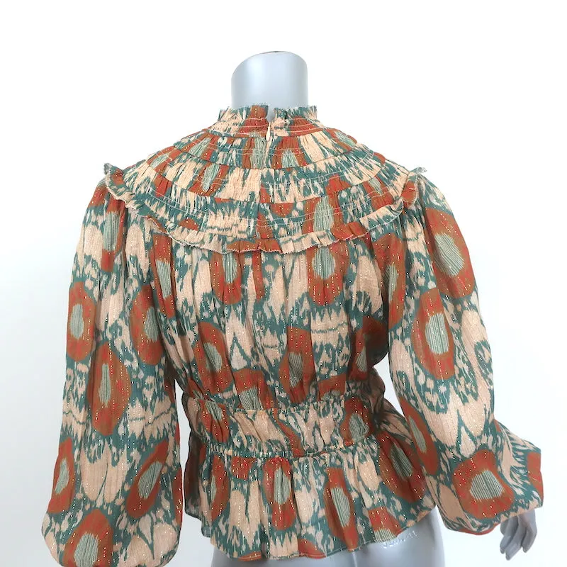 Blouse Ulla Johnson Noor Nimbus Imprimé Métallisé Taille 4 Haut à Manches Évêques NEUF