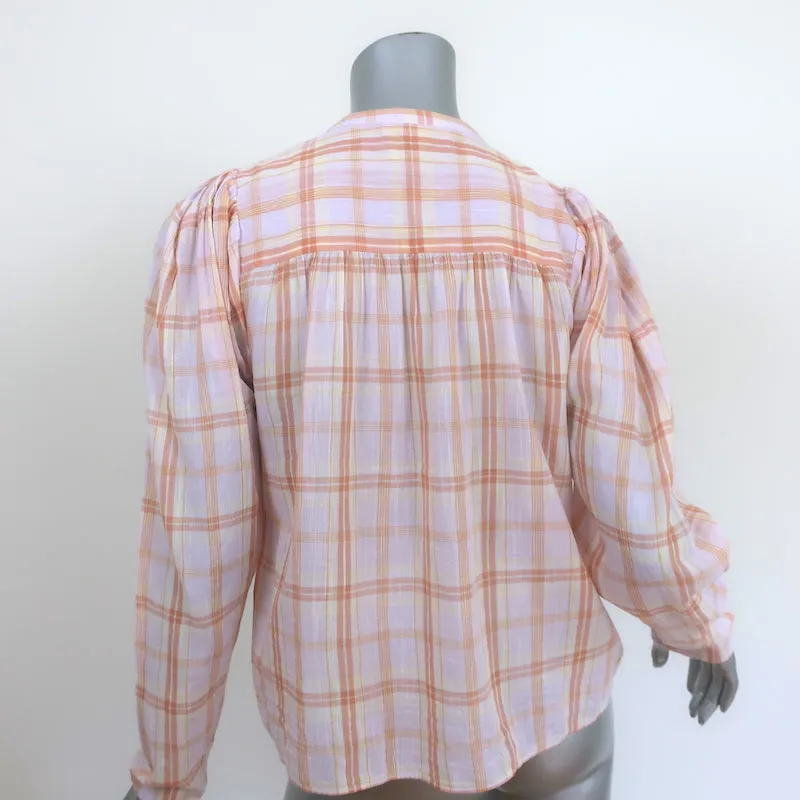 Chemise à boutons Ulla Johnson Nour en léger motif écossais rose taille 2 avec manches bouffantes