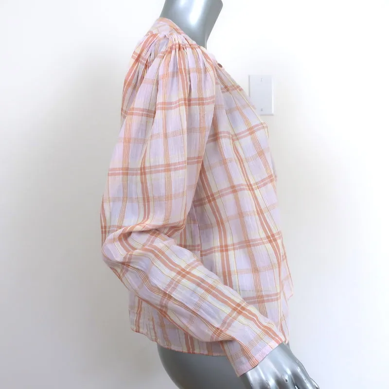 Chemise à boutons Ulla Johnson Nour en léger motif écossais rose taille 2 avec manches bouffantes