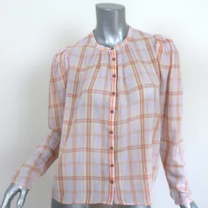 Ulla Johnson Button Down Shirt Nour Light Pink Plaid Size 2 Puff Sleeve Blouse