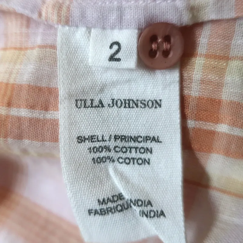 Chemise à boutons Ulla Johnson Nour en léger motif écossais rose taille 2 avec manches bouffantes