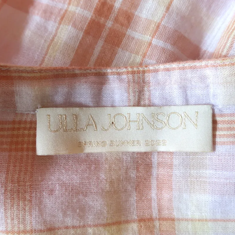 Chemise à boutons Ulla Johnson Nour en léger motif écossais rose taille 2 avec manches bouffantes