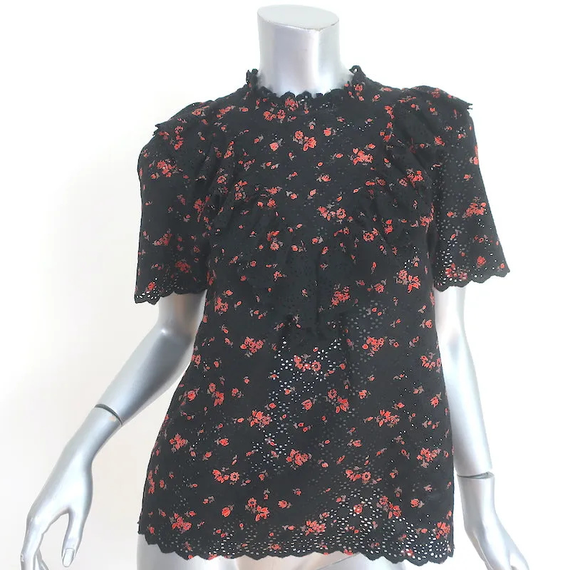 Ulla Johnson Haut Brodé à Oillets Choux Imprimé Florale Noir en Coton Taille 0