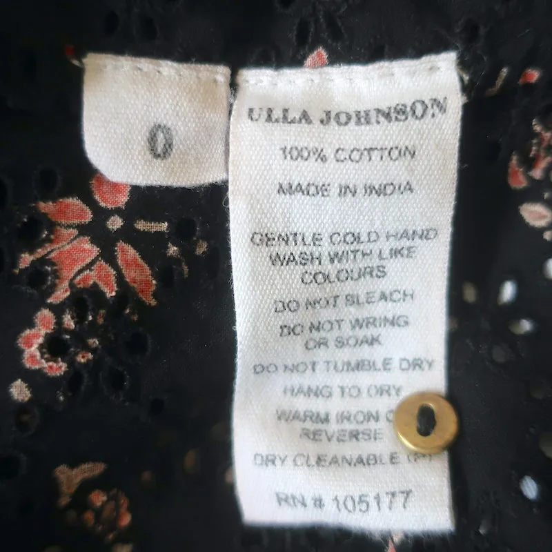 Ulla Johnson Haut Brodé à Oillets Choux Imprimé Florale Noir en Coton Taille 0