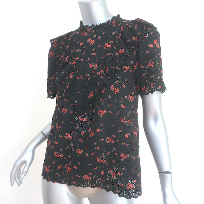 Ulla Johnson Haut Brodé à Oillets Choux Imprimé Florale Noir en Coton Taille 0