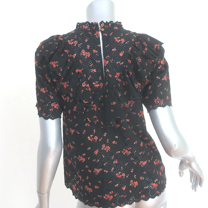Ulla Johnson Haut Brodé à Oillets Choux Imprimé Florale Noir en Coton Taille 0