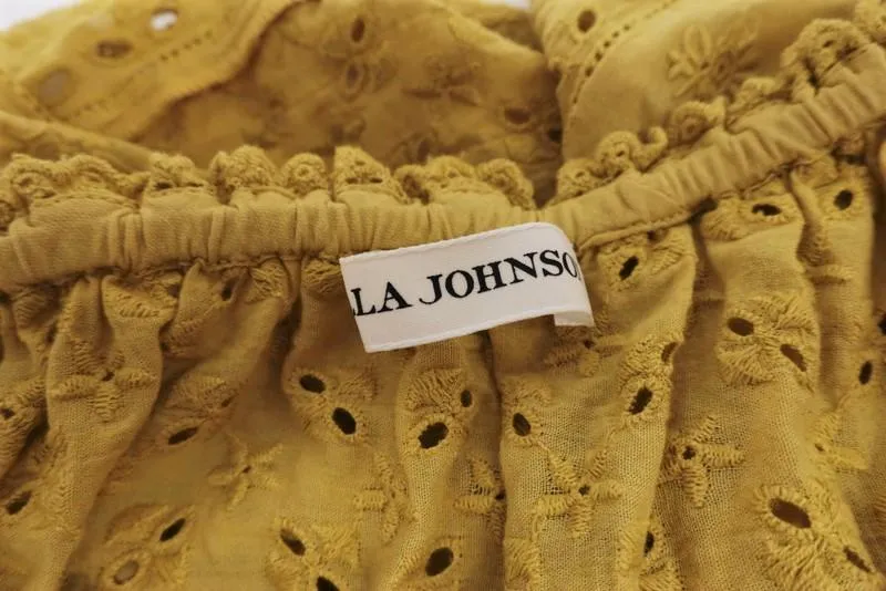Ulla Johnson Haut à Bretelles Blythe Moutarde en Coton Brodé à Œillets Taille 2