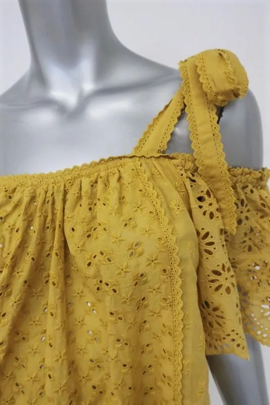 Ulla Johnson Haut à Bretelles Blythe Moutarde en Coton Brodé à Œillets Taille 2