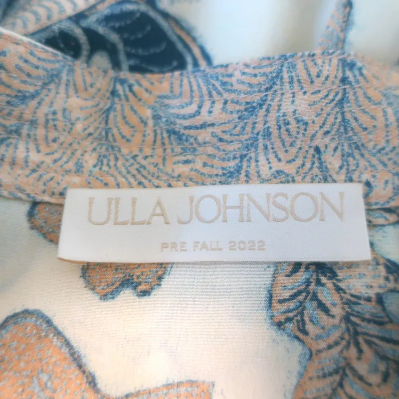 Ulla Johnson Desdra Haut Crème Imprimé Soie Taille 6 Blouse à Manches Bouffantes