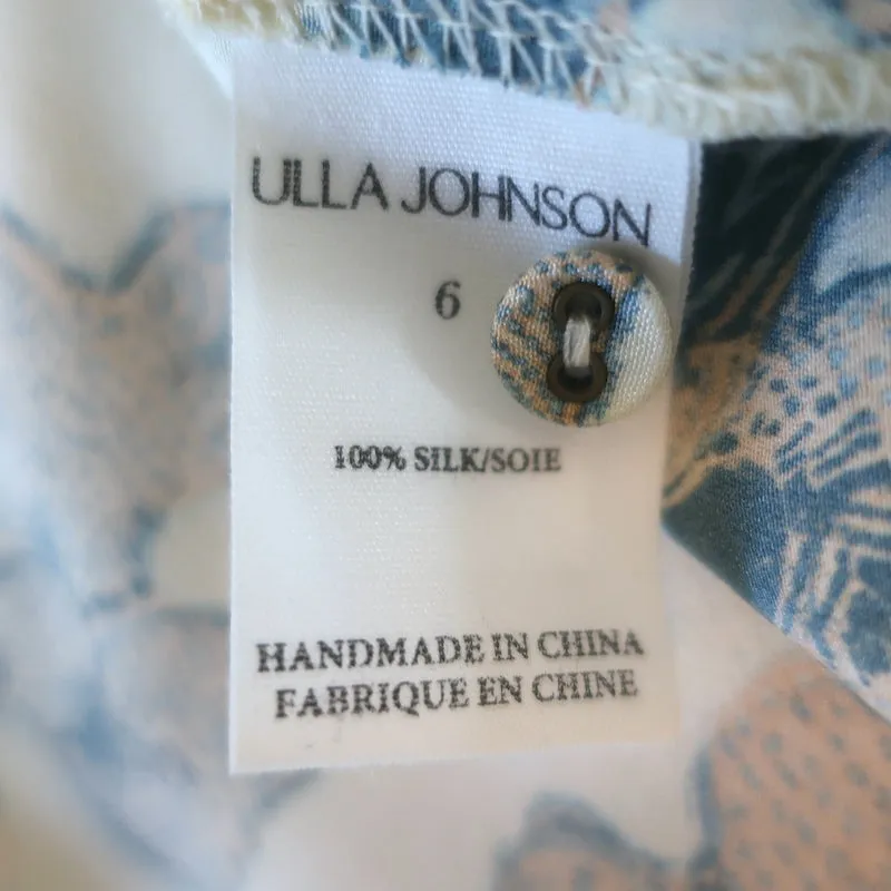 Ulla Johnson Desdra Haut Crème Imprimé Soie Taille 6 Blouse à Manches Bouffantes