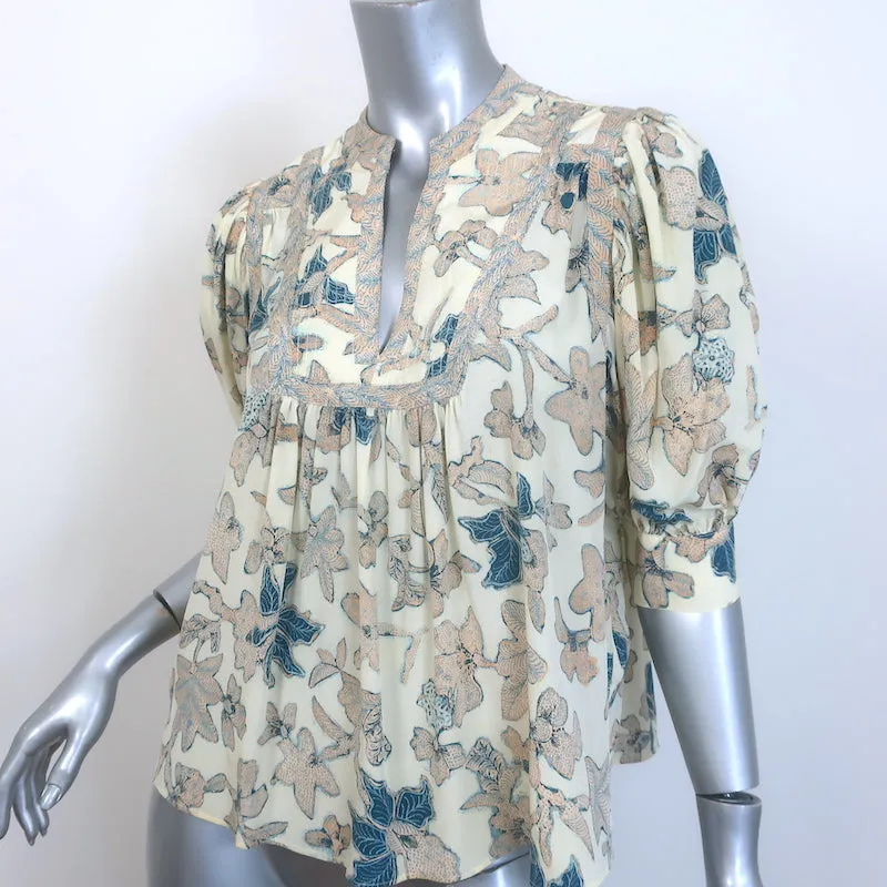Ulla Johnson Desdra Haut Crème Imprimé Soie Taille 6 Blouse à Manches Bouffantes