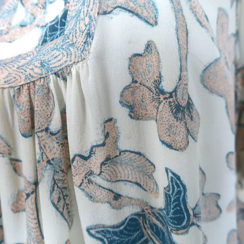 Ulla Johnson Desdra Haut Crème Imprimé Soie Taille 6 Blouse à Manches Bouffantes