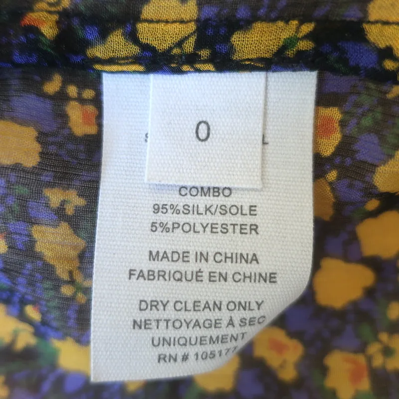 Ulla Johnson Doria Top à Col Noué Noir/Imprimé Floral Métallisé Jaune Taille 0