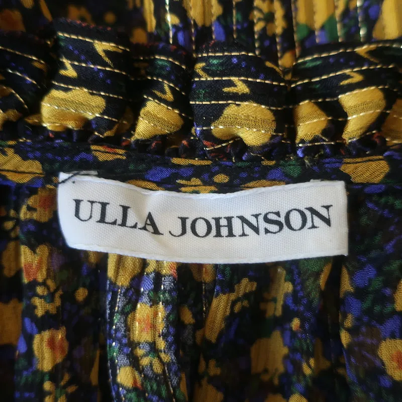 Ulla Johnson Doria Top à Col Noué Noir/Imprimé Floral Métallisé Jaune Taille 0