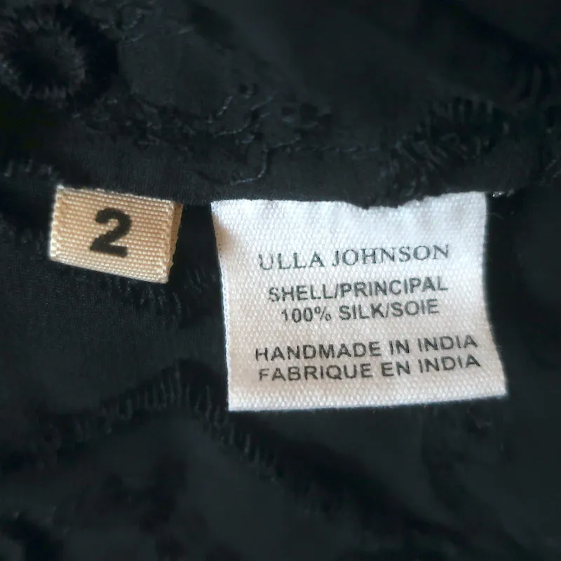 Ulla Johnson Emma Blouse Marine Brodée en Soie Taille 2 Top à Nouer avec Gland NEUF