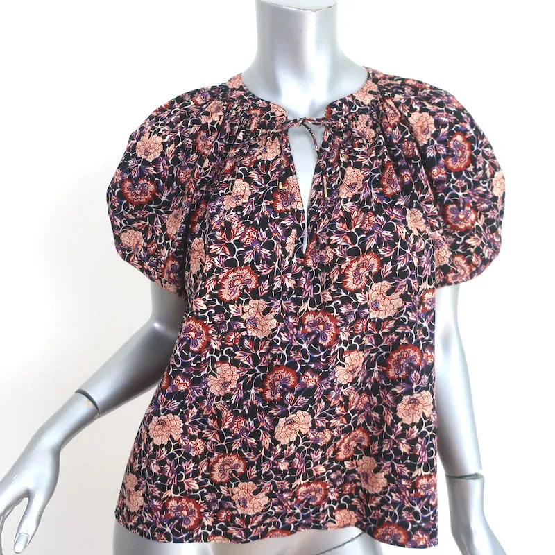 Ulla Johnson Evie Haut à Manches Ballon Noir/Imprimé Fleuri Multicolore en Coton Mixte Taille 0