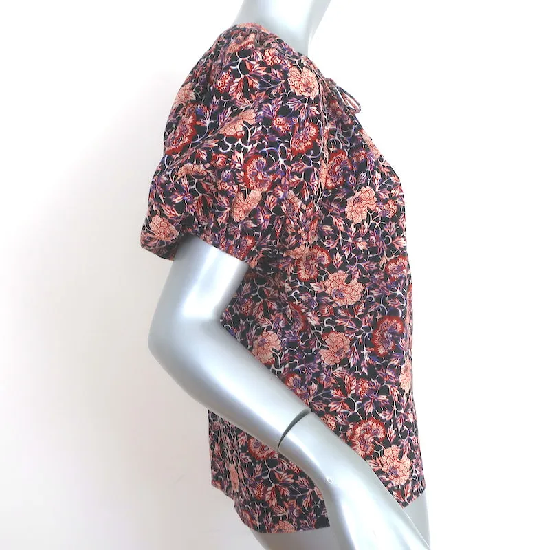 Ulla Johnson Evie Haut à Manches Ballon Noir/Imprimé Fleuri Multicolore en Coton Mixte Taille 0