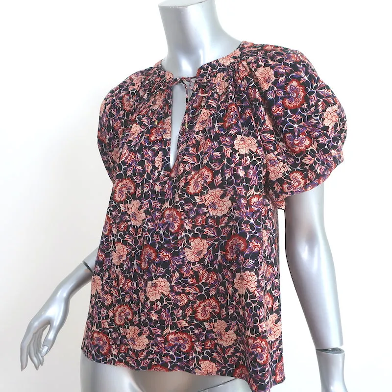 Ulla Johnson Evie Haut à Manches Ballon Noir/Imprimé Fleuri Multicolore en Coton Mixte Taille 0
