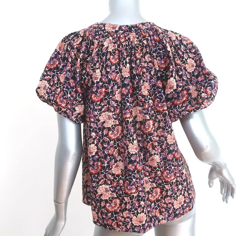 Ulla Johnson Evie Haut à Manches Ballon Noir/Imprimé Fleuri Multicolore en Coton Mixte Taille 0
