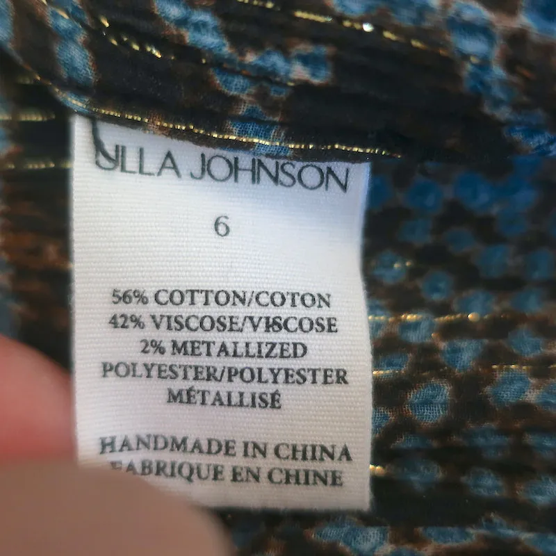 Ulla Johnson Kaede Blouse à Volants Bleu/Multicolore Imprimé Métallisé en Coton Mixte Taille 6