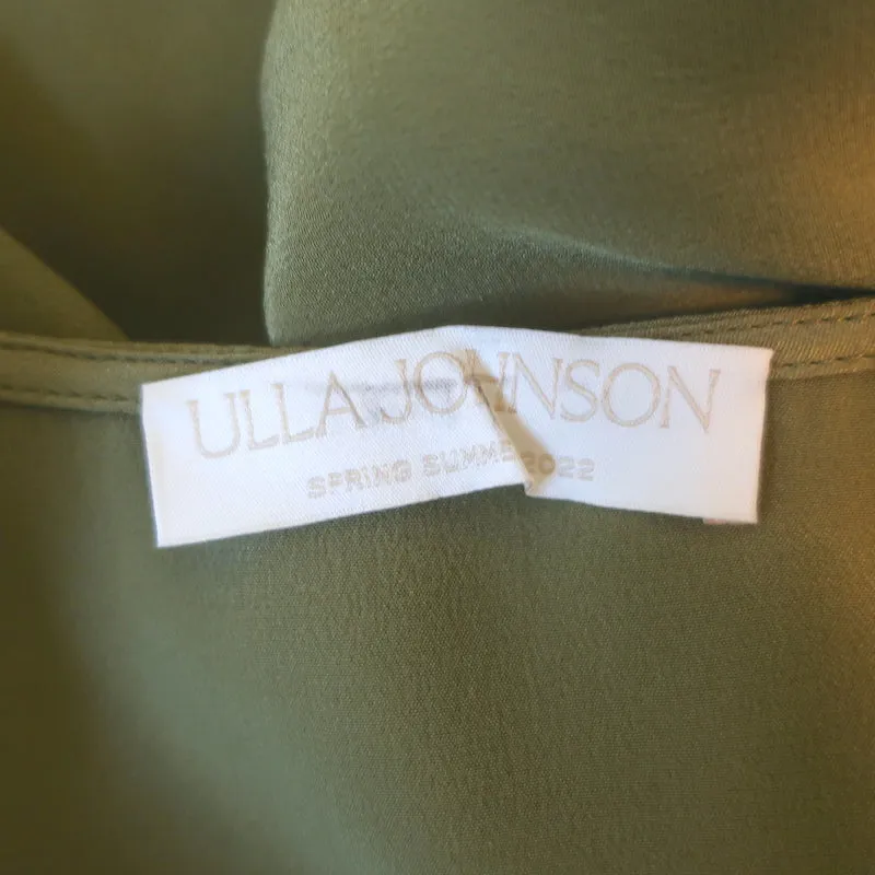 Ulla Johnson Blouse Lela à manches ballon en soie olive Taille 10