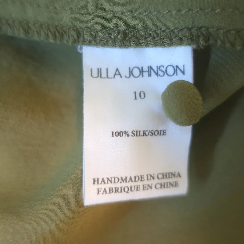 Ulla Johnson Blouse Lela à manches ballon en soie olive Taille 10