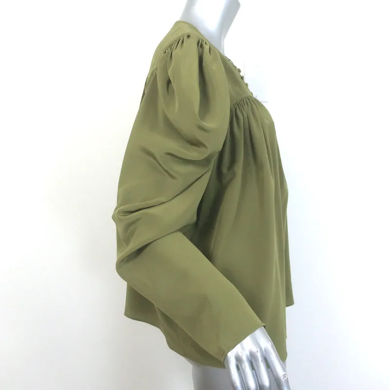 Ulla Johnson Blouse Lela à manches ballon en soie olive Taille 10