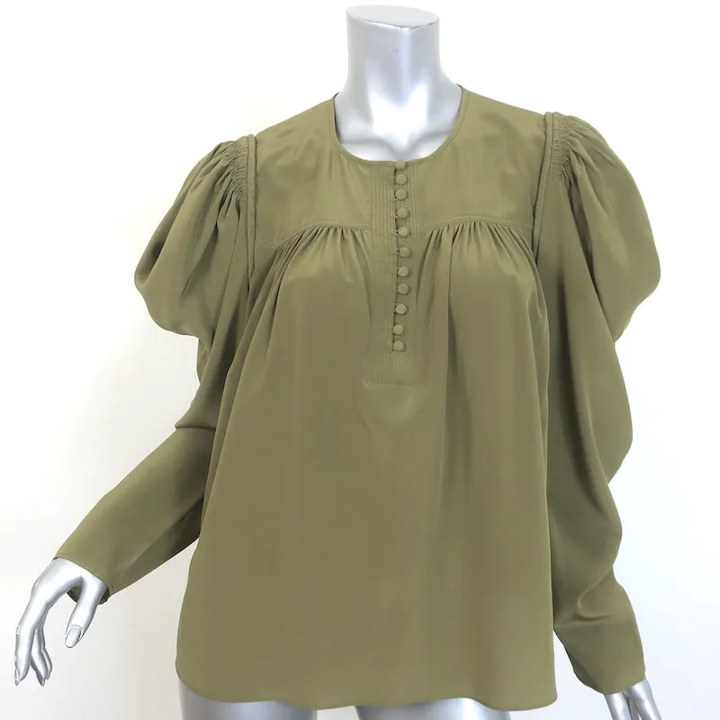 Ulla Johnson Blouse Lela à manches ballon en soie olive Taille 10