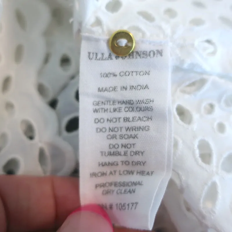 Ulla Johnson Lenna Broderie Anglaise Top White Size 0 Puff Sleeve Blouse NEW