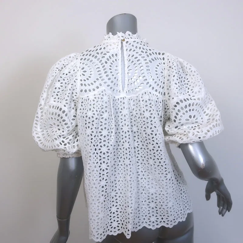 Ulla Johnson Lenna Broderie Anglaise Top White Size 0 Puff Sleeve Blouse NEW