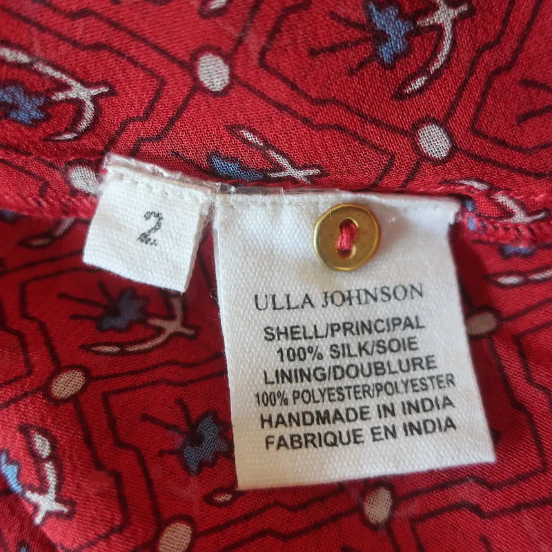 Ulla Johnson Minou Blouse Rouge Imprimé Paisley en Mousseline Taille 2 Haut à Manches Longues NEUF