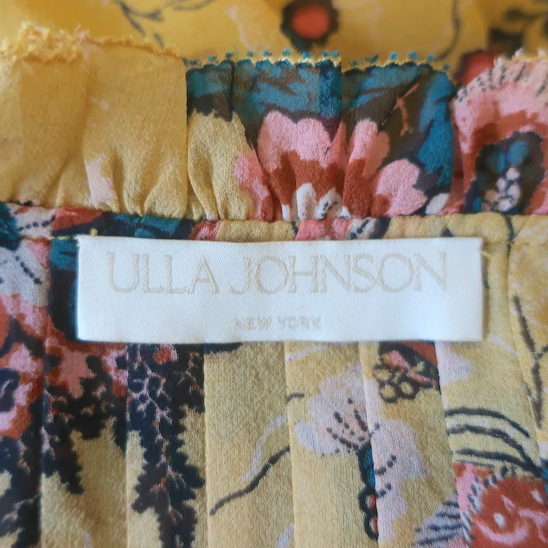 Ulla Johnson Miray Blouse Moutarde Imprimé Floral Chiffon Taille 14 Haut à Manches Longues