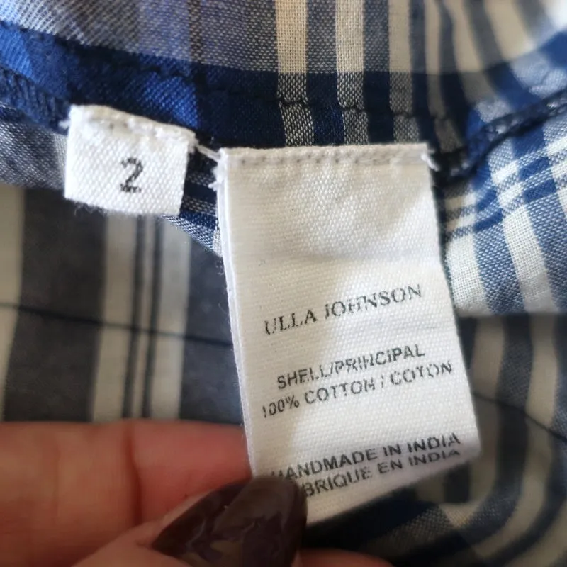 Ulla Johnson Blouse débardeur Amania Bleu à carreaux Taille 2 Haut à manches courtes