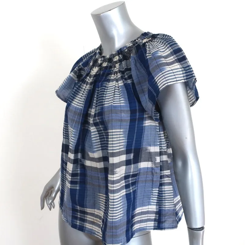 Ulla Johnson Blouse débardeur Amania Bleu à carreaux Taille 2 Haut à manches courtes