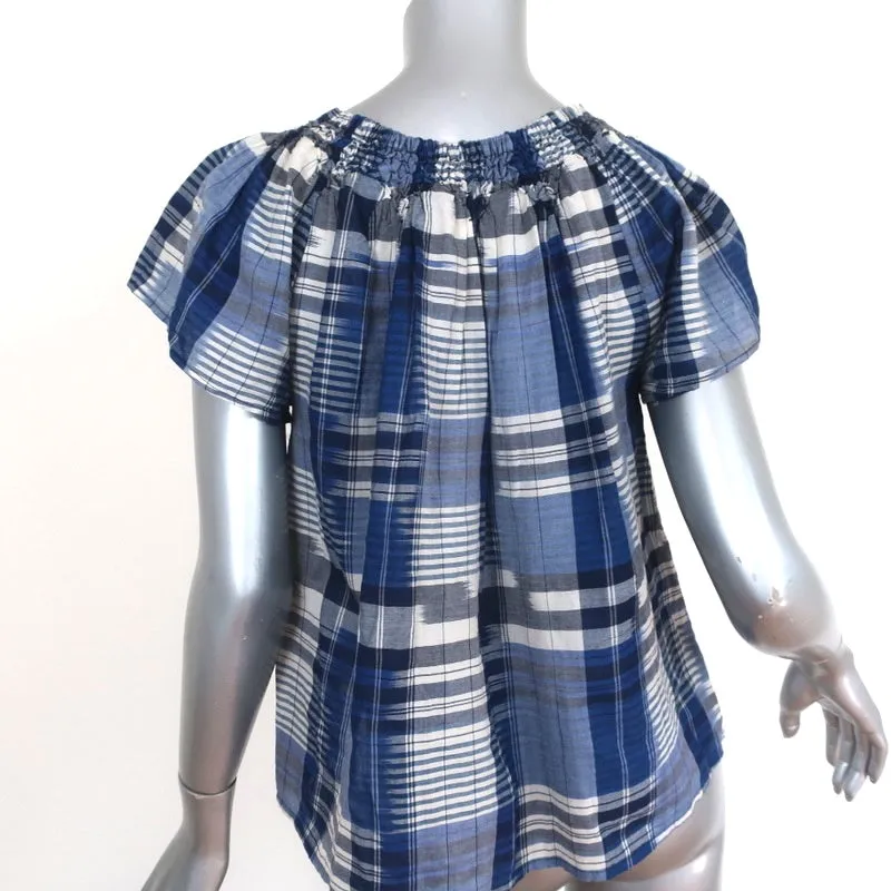 Ulla Johnson Blouse débardeur Amania Bleu à carreaux Taille 2 Haut à manches courtes