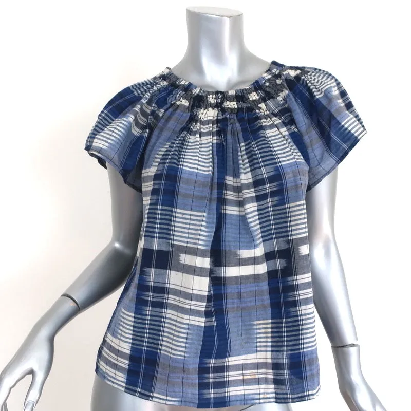 Ulla Johnson Blouse débardeur Amania Bleu à carreaux Taille 2 Haut à manches courtes