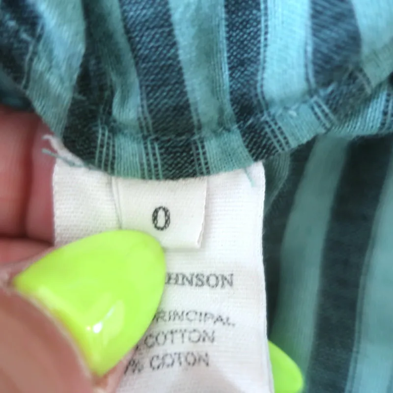 Ulla Johnson Ophelia Top Peplum en Coton Rayé Bleu Vert Taille 0 Blouse à Manches Longues