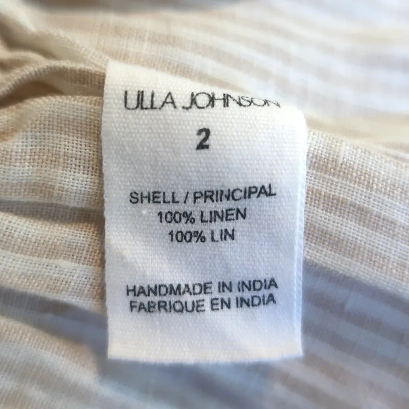Ulla Johnson Haut à Volants Paloma Rayé Beige en Lin Taille 2 NEUF