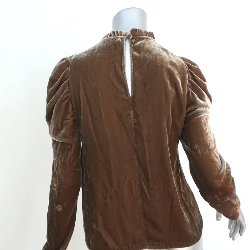 Ulla Johnson Blouse à Manches Ballon Giles Brown Velvet Taille 0 Haut à Encolure Volantée