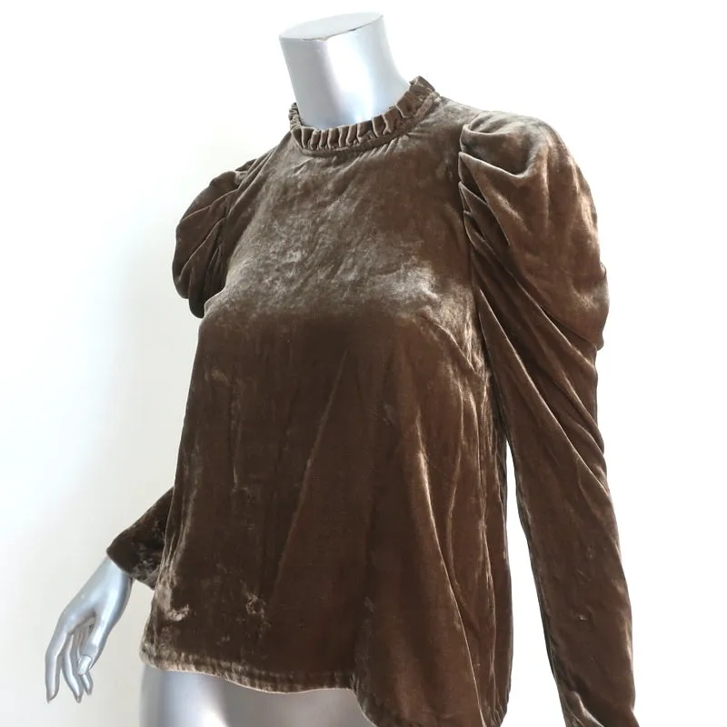 Ulla Johnson Blouse à Manches Ballon Giles Brown Velvet Taille 0 Haut à Encolure Volantée