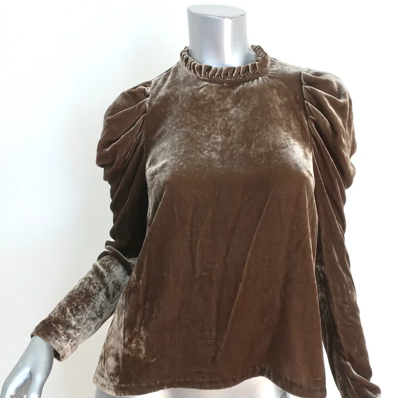 Ulla Johnson Blouse à Manches Ballon Giles Brown Velvet Taille 0 Haut à Encolure Volantée