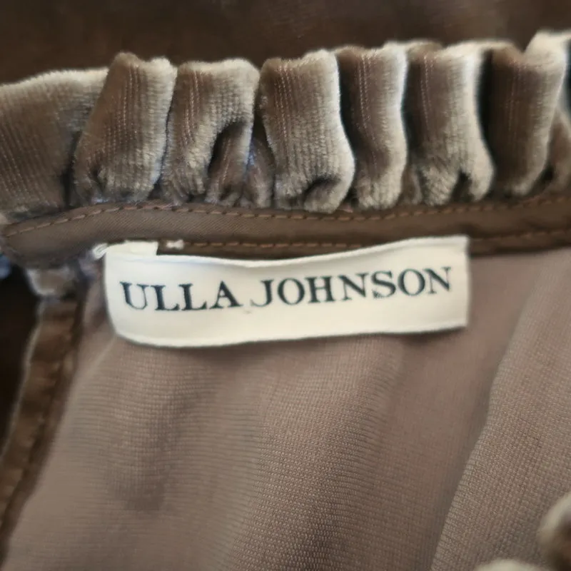 Ulla Johnson Blouse à Manches Ballon Giles Brown Velvet Taille 0 Haut à Encolure Volantée