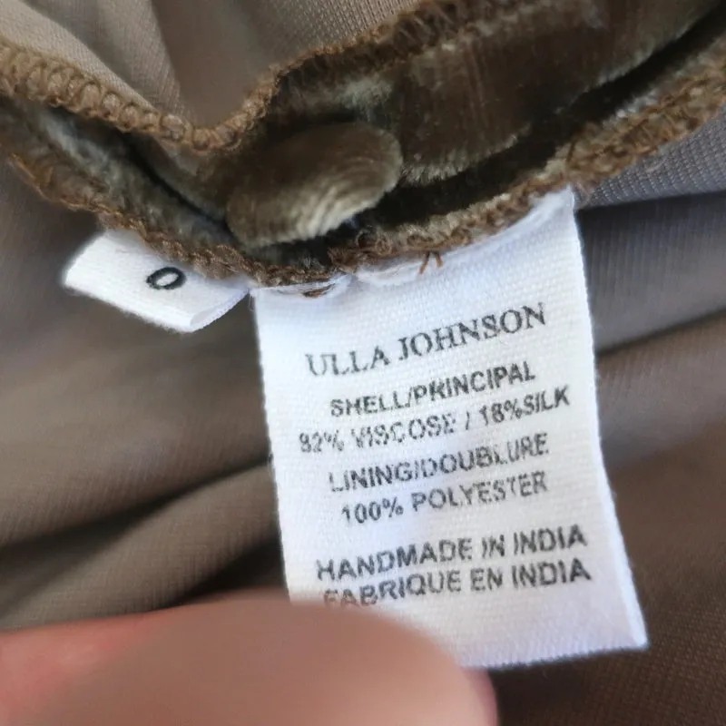 Ulla Johnson Blouse à Manches Ballon Giles Brown Velvet Taille 0 Haut à Encolure Volantée