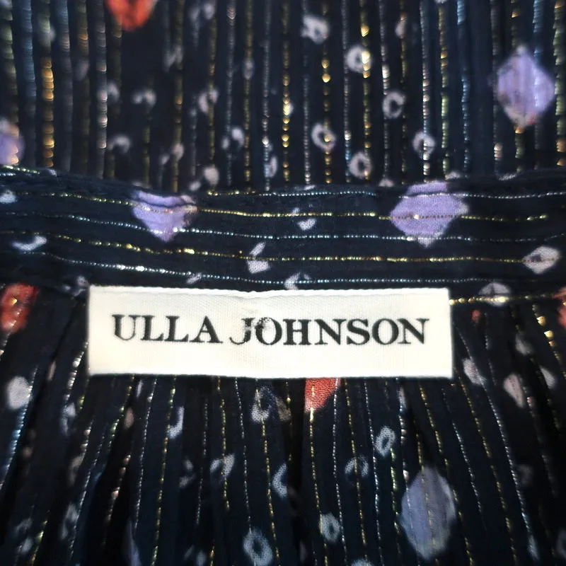 Blouse à manches ballon Ulla Johnson Willa Imprimé Lurex Marine Taille 4 Boutonnage devant