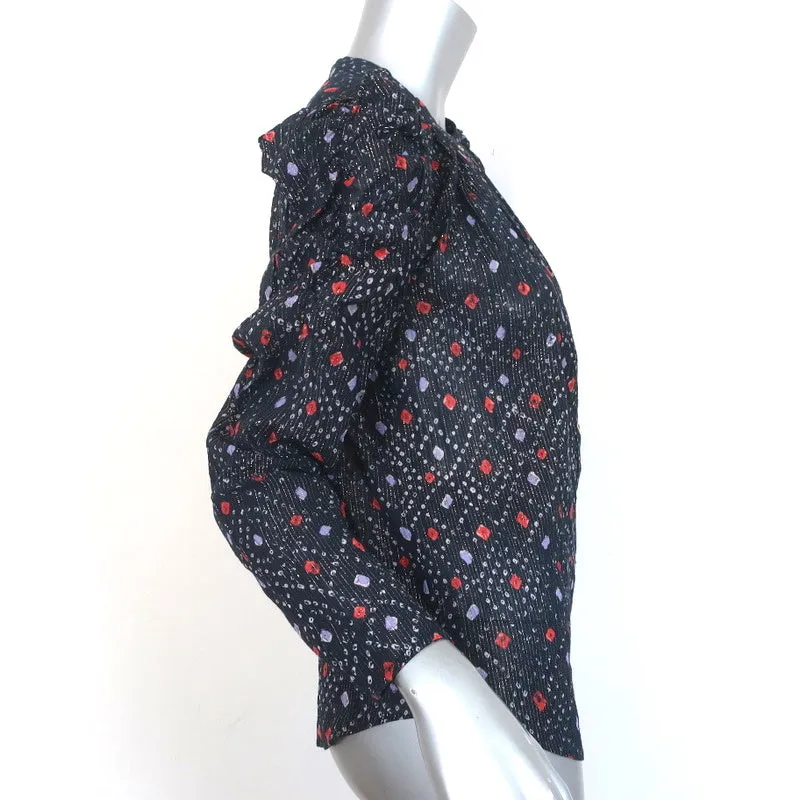 Blouse à manches ballon Ulla Johnson Willa Imprimé Lurex Marine Taille 4 Boutonnage devant