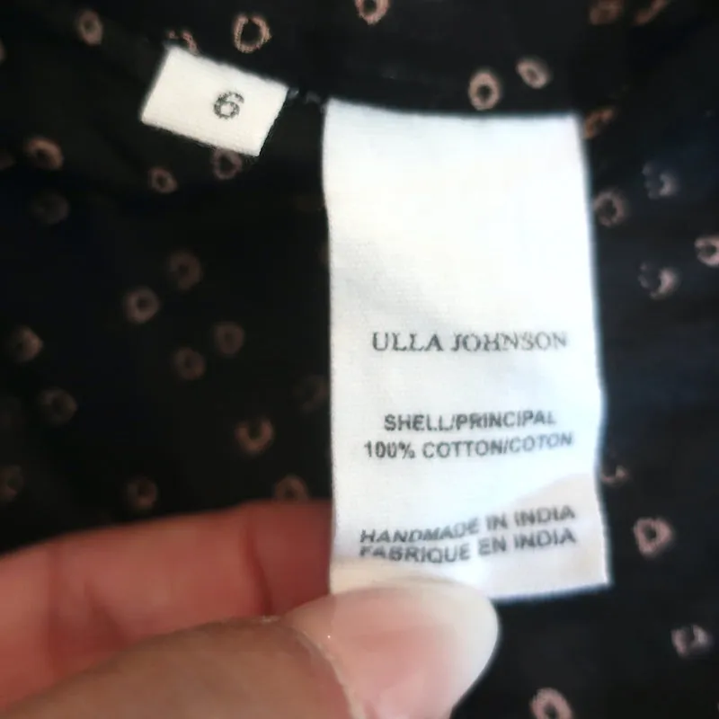 Ulla Johnson Rena Haut à Pompons Noir en Coton Imprimé Taille 6 Blouse à Manches Courtes