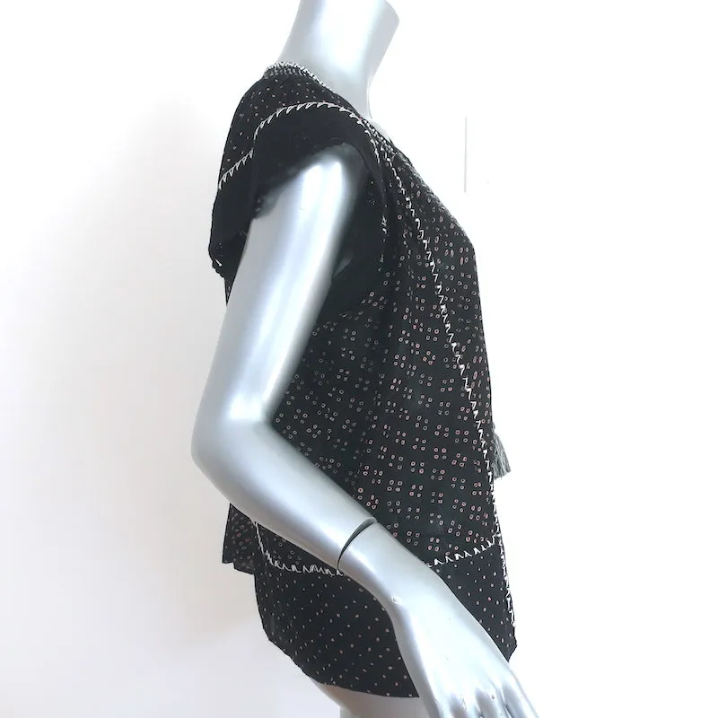 Ulla Johnson Rena Haut à Pompons Noir en Coton Imprimé Taille 6 Blouse à Manches Courtes