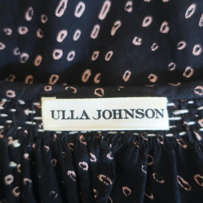 Ulla Johnson Rena Haut à Pompons Noir en Coton Imprimé Taille 6 Blouse à Manches Courtes