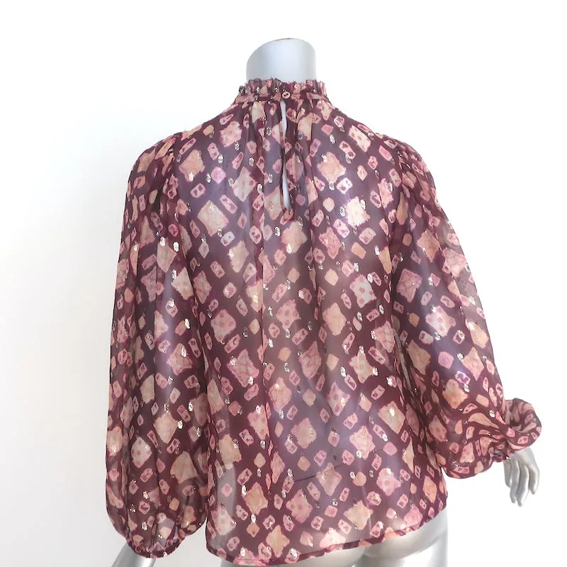 Ulla Johnson Sandrine Blouse Bordeaux en Chiffon Imprimé Taille 2 Haut à Manches Longues